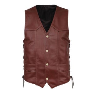 Chaleco vaquero sin mangas de cuero genuino de vaca para hombre. Chaleco de cuero rojo para hombre, chaleco de cuero para montar, chaleco de motocicleta, chaleco de cuero para él.