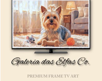Pintura a óleo de um lindo Yorkshire 4k, para um elegante download digital e usar como Frame TV.