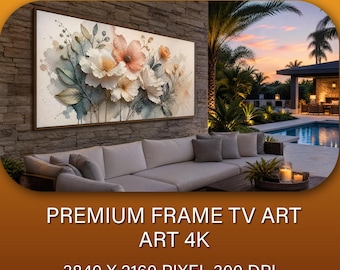 Floral art on a 4K TV frame using watercolor, oil painting, gouache, AI, and other techniques...