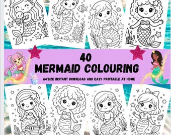 Libro para colorear de sirenas kawaii / 40 páginas A4, actividades para niños (PDF)