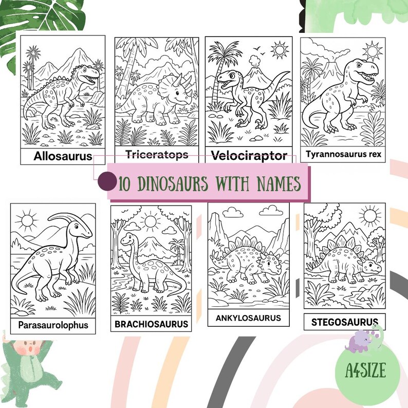 Dinosaur Coloring Book: 40 Printable Pages for Kids & Adults (PDF ...