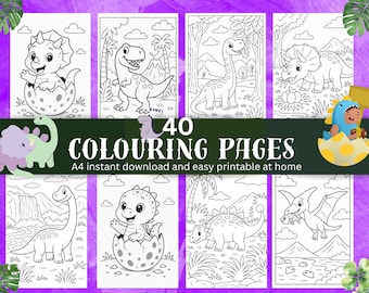 Dinosaur Coloring Book: 40 Printable Pages for Kids & Adults (PDF Download A4 Size)