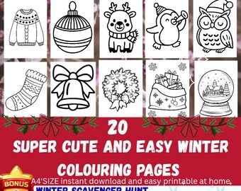 20 páginas para colorear de Navidad para niños, imprimibles navideños (descarga digital)
