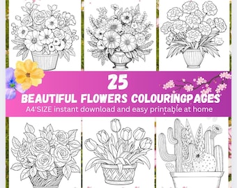 Coloriages fleurs de printemps | 25 feuilles A4 imprimables (téléchargement numérique)