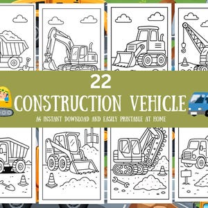 Dibujos para colorear de camiones de construcción: 22 hojas imprimibles de actividades de vehículos (PDF, tamaño A4)