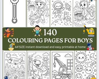 Puede incluir: Un conjunto de 140 páginas para colorear para niños, con temas como construcción, espacio, dinosaurios y vehículos. Los dibujos lineales en blanco y negro son para descarga instantánea e impresión fácil.