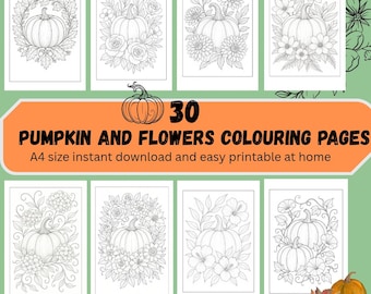 Kleurboek pompoen en bloemen: 30 afdrukbare herfstpagina's (pdf)