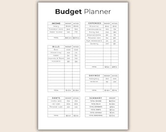Simple Black and White Budget Planner | Printable Monthly Spending Tracker | Editable PDF Worksheet | Digital Journal Download