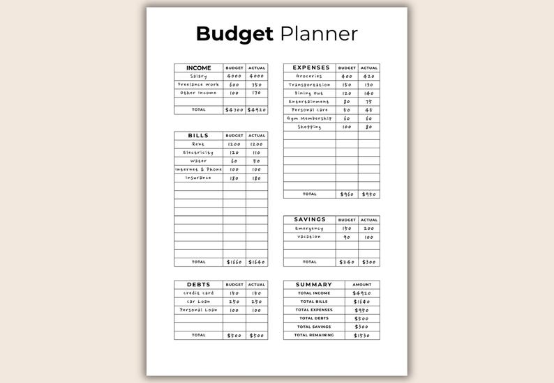 Simple Black and White Budget Planner | Printable Monthly Spending ...