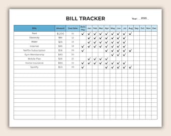 Editable Bill Payment Tracker | Printable Expense Log, Checklist & Yearly Budget Planner | PDF Finance Organizer | Digital Download