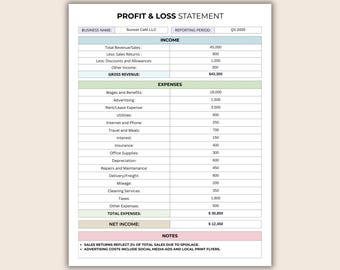 Editable Profit and Loss Statement | Printable P&L Template Bundle | Business Finance Tracker PDF | US Letter and A4 | Profit Calculator