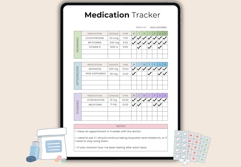 Simple Editable Medication Tracker Log | Printable Daily Medicine Intake Sheet | Medication List PDF | Log Template | Instant Download image 1