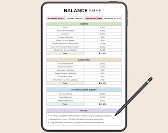 Small Business Digital Balance Sheet | Editable Finance Template | Income and Expense Tracker | Bank & Cash Flow Sheet