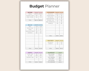 Simple & Colorful Budget Planner | Printable Monthly Spending Tracker | Editable PDF Worksheet | Digital Journal Download
