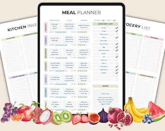 Weekly Meal Planner Digital & Printable, Editable PDF Meal Plan Template, Grocery List, Food Prep Menu Organizer, Instant Download