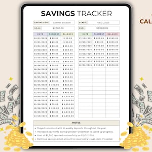 Savings Tracker Printable | Editable & Auto-Calculating PDF | Savings Goal Planner | Money Tracker | A4 and US Letter | Digital download