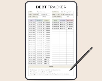 Digital Debt Tracker Printable PDF | Auto-Calculating Debt Payoff Log | Editable Monthly Payment Planner for Budgeting, Finance & Bills