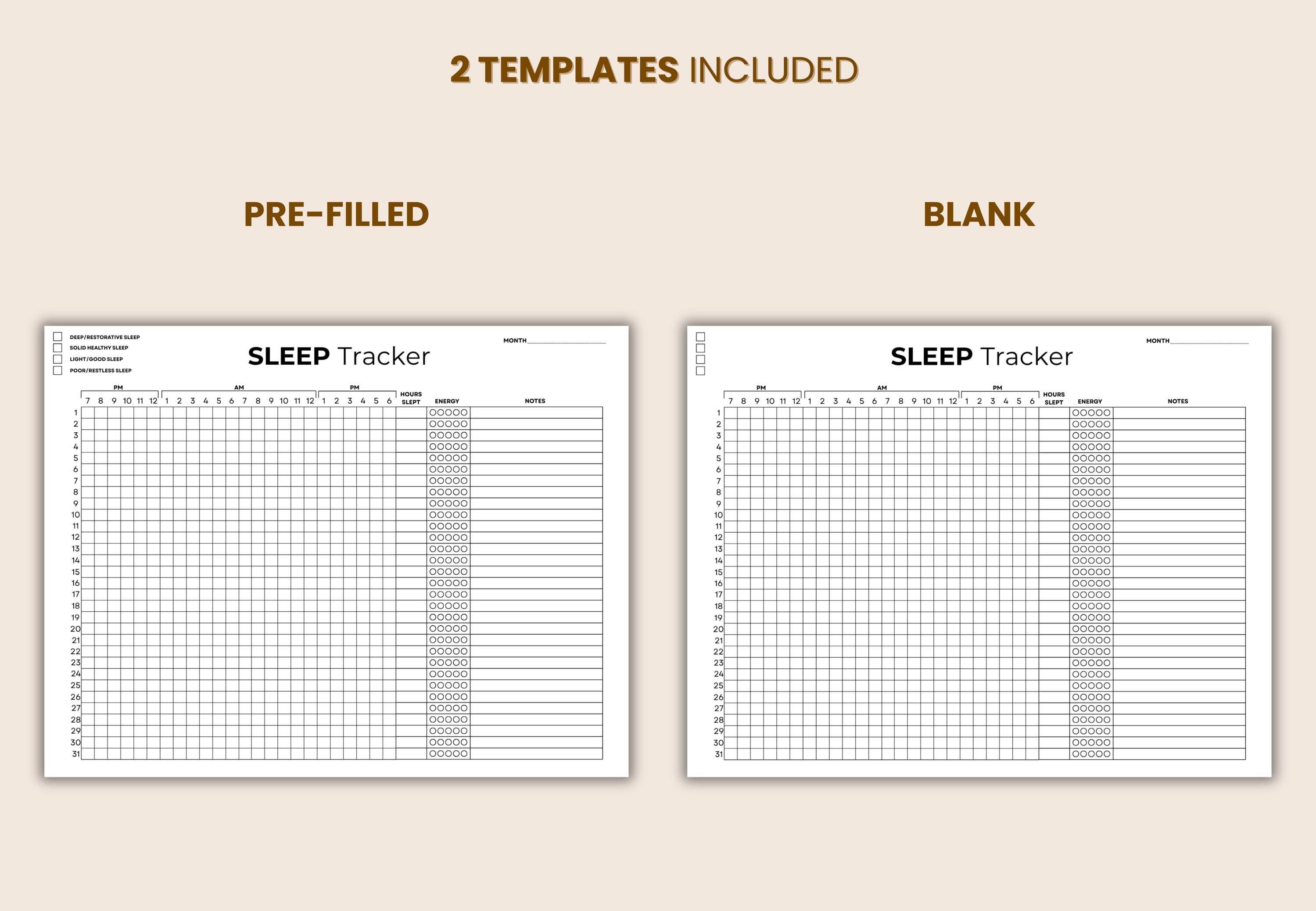 Printable & Editable Sleep Tracker PDF | Color-coded Monthly Sleep Log ...