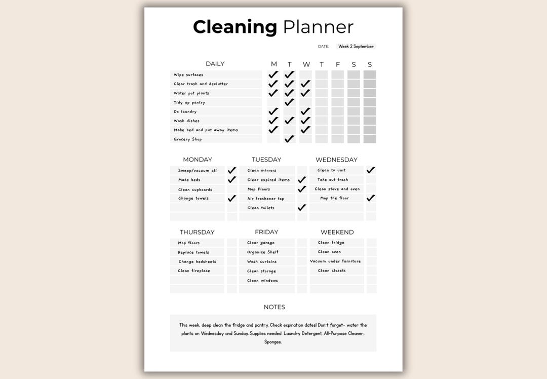 Editable Weekly Cleaning Planner | Black and White Smart Checklist & to ...