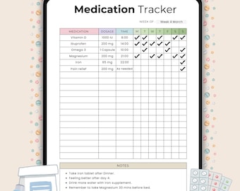 Medication Tracker Printable and Editable PDF | Weekly Pill Log Sheet | A4 and US Letter | Monday & Sunday Start | Instant Download