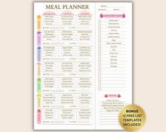 Editable and Printable Meal Planner PDF with BONUS Grocery List & Kitchen Inventory | Weekly Food Planner | Meal Tracker | Meal Organizer