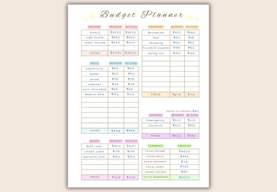 Colorful Printable and Editable Monthly Budget Planner | Bullet Journal Budget Worksheet | Monthly Spending Tracker PDF | Digital Download