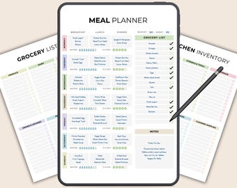 Digital Weekly Meal Planner Printable, Editable PDF Meal Plan Template, Grocery List, Food Prep Menu Organizer, Instant Download