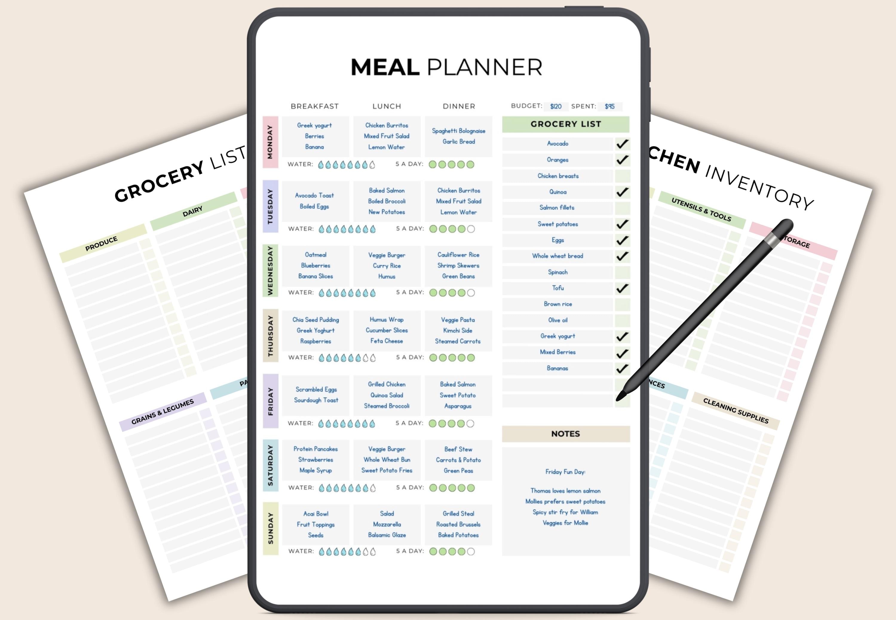 Digital Weekly Meal Planner Printable, Editable PDF Meal Plan Template ...