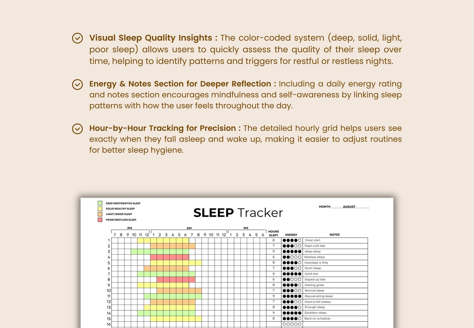 Printable & Editable Sleep Tracker PDF | Color-coded Monthly Sleep Log ...