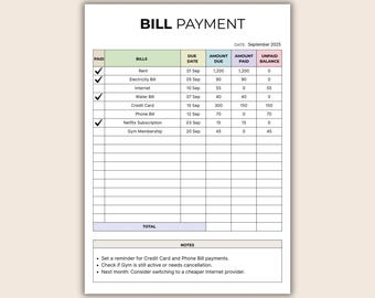Simple Printable & Editable Bill Payment Tracker – Monthly Bill Organizer, Bill Pay Log, Payment Checklist, PDF Template, Instant Download