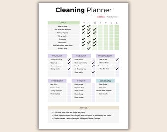 Editable Weekly Cleaning Planner | Colorful Smart Checklist & To Do List | Printable Template A4 and US Letter PDF | Instant Download