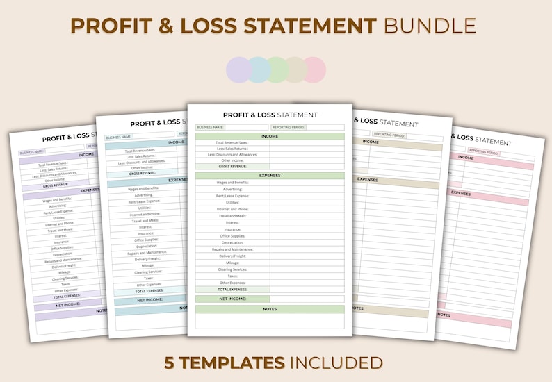 Editable Profit and Loss Statement Bundle | Printable P&L Template ...