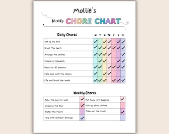 Chore Chart for Kids | Printable & Editable Daily Weekly Responsibility Chart | Kids Routine Tracker | Instant Digital Download | Colorful