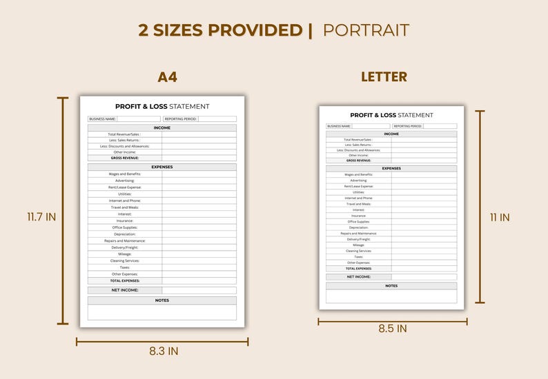 Black and White Editable Profit and Loss Statement | Printable P&L ...