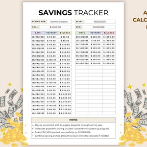Tracker di risparmio stampabile / PDF modificabile e con calcolo automatico / Planner obiettivi di risparmio / Money Tracker / A4 e US Letter / Download digitale