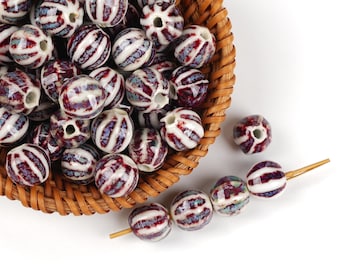 10pcs Pumpkin Shape Red Speckled Ceramic Beads - Handmade High-Fire for Jewelry & Home Decor