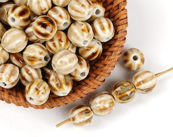 10pcs Pumpkin Shape Rhino Skin Ceramic Beads - Handmade High-Fire for Jewelry & Home Decor