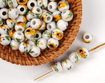 10pcs Sunflower Ceramic Beads - Handmade High-Fire Porcelain for Jewelry & Home Decor