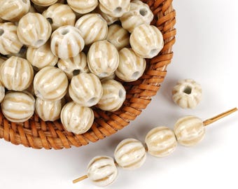 10pcs Pumpkin Shape Prairie Landscape Ceramic Beads - Handmade High-Fire for Jewelry & Home Decor