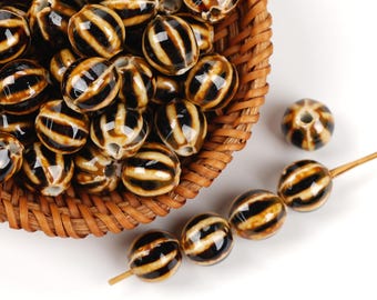 10pcs Pumpkin Shape Kiln Change Coffee Ceramic Beads - Handmade High-Fire for Jewelry & Home Decor