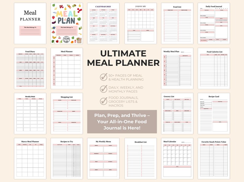 Ultimate Meal Planner Printable | 50+ Page Food Journal | Weekly Meal ...