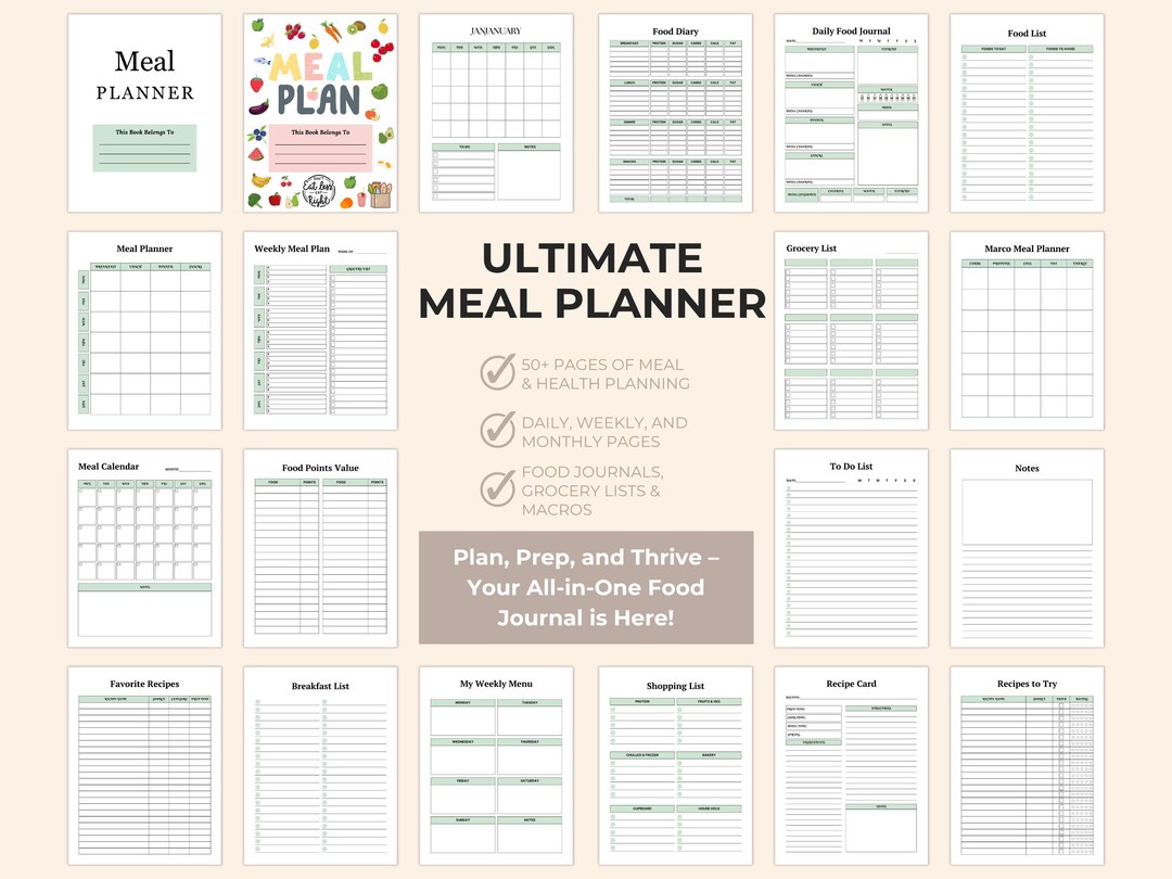 Ultimate Meal Planner Printable | 50+ Page Food Journal | Weekly Meal ...