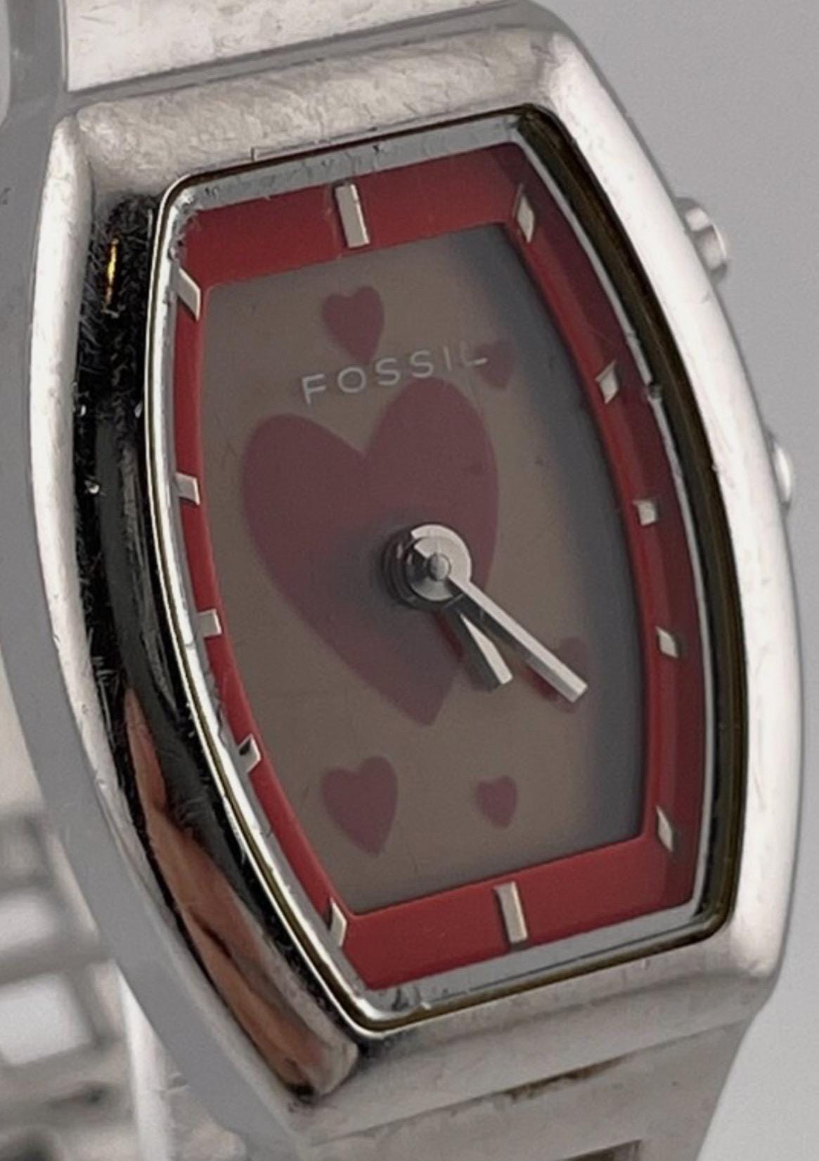 Vintage Fossil Big Tic Watch: Animated Heart Dial, Stainless Steel 