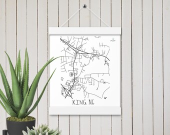 King, NC - Hand-drawn City Map - Hanging Poster