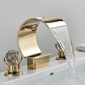 Bathroom Basin Faucet Deck Mount Widespread Brass Bathroom Basin Mixer Tap dual handle