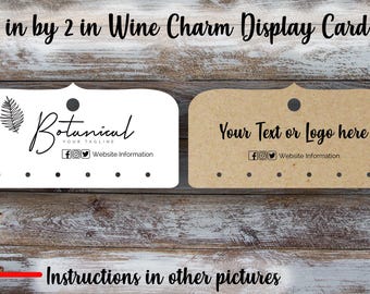 Custom Wine Charm Cards: Personalized Jewelry Display, Logo Option (4x2 inches)