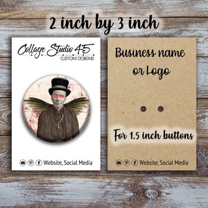Custom 2 in by 3 in Broch/Pin Display Card, 1.5 button size, Pin Card, Custom Button Card, Pin-Back Button Card