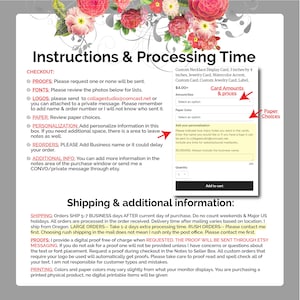May include: Instructions for ordering custom jewelry display cards. The cards are 3 inches by 4 inches and can be used for necklaces, jewelry, labels, and more. The image shows a form with options for paper color, personalization, and quantity. The text "Card Amounts & Prices" is highlighted in red.