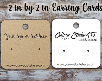 Custom Earring cards 2 inches by 2 inches, Post or hook  earring display, jewelry display card