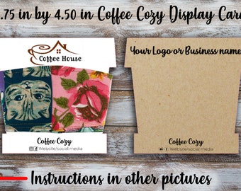 Custom Coffee Cozy Display Cards 4.75 inches by 4.5 inches, Display Card, product cards, Coffee Cozy